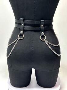 1PC Handmade Leather Chain Waist Belt,Gothic Punk Abjustable Harness For Women,Suitable For Daily And Festival Rave Wear - Black - View 6