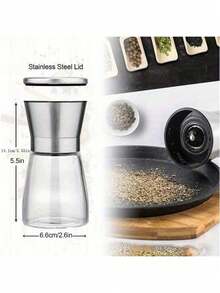 2pcs Pepper Grinder, Home Salt Grinder, Glass Spice Grinder, Manual Pepper Mill, Spice Crusher, Reusable BBQ Picnic Spice Jars, Kitchen Gadgets, Mother's Day Gift, Kitchen Decor - Silver - View 6