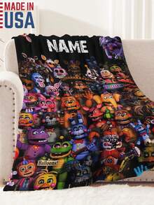 Custom Name Blanket Five Nights Freddy FNAF Tapestry Personalized Blankets Birth For Kids Adults Gifts Bedding, Sherpa Blanket - Multicolor - View 2