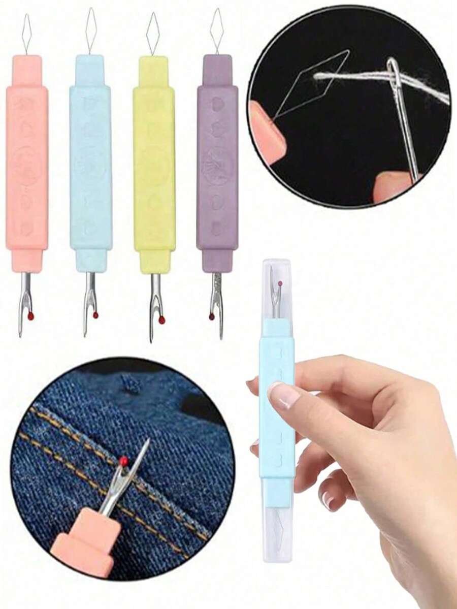 二合一拆线器和穿线器工具套装 - 便携式缝纫配件，包括鸡眼刀、保护套、便携式穿线器、针线穿引器，适合老年人使用，多色拆线器和穿线器工具套装，一款多功能的二合一便携式缝纫配件套装，专为家庭缝纫爱好者设计，包含混合颜色的拆线器、鸡眼开孔器和穿线器，可简化缝纫任务。