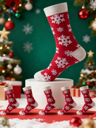 5 Pairs Men's Multicolor Mid-Calf Socks, Christmas Socks, Patterned Design, Knitted Soft Sports Crew Socks, Comfortable & Fashionable Casual Running Crew Socks, Stylish Crew Socks, Unisex, High Elasticity Breathable Crew Socks, Suitable For Men & Women Daily Wear, Sports, Autumn/Winter, Gift