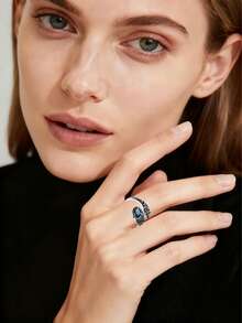 خاتم مفتوح بتصميم نقش الأفعى والقمر الأزرق من الفضة عيار 925، نمط سلتي، هدية للرجال والنساء والأزواج في المناسبات كالعيد والصداقة والحب، للارتداء اليومي، رمز غامض شخصي