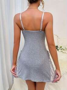 3-Piece Set Of Women's Solid Color Lace Pajamas, Featuring Lace Panels, Side Slits On The Skirt, Sexy Lace Loungewear, Comfortable Sleepwear, Elegant Pajamas, Exquisite Lace Craftsmanship, Women's Home Wear, Lace Nightgown, Romantic Sleepwear. - 彩色 - 查看 6