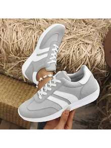 Women's Lightweight Retro Casual Sports Sneakers - Spring Summer 2025 New Design, White With Green & Red Accents, Round Toe Synthetic Microfiber Leather, EVA/PVC Cushioned Sole, All-Season Comfort For Running & Casual Attire, Ladies Sneakers, Versatile Footwear, Simple Stylish Shoes, Fabric Lined Interior - 灰色 - 查看 4