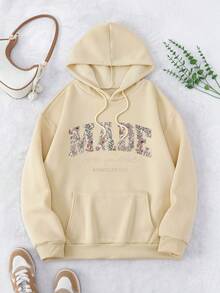 Sudadera con capucha informal con estampado de letras, otoño/invierno
