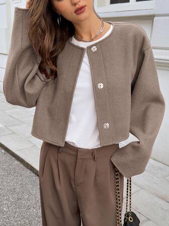 Just Masa 女装秋冬新款返校休闲日常宽松圆领外搭短款长袖外套