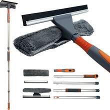 2-In-1 Rotating Glass Cleaning Squeegee Set With Extension Pole, 62-Inch Glass Washing Kit, Bendable Squeegee Head, Suitable For Car Windows - 2 Squeegees - Orange - View 1