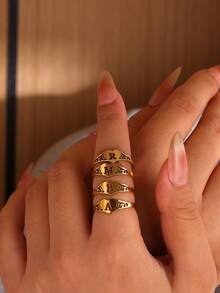 1 PC Vintage Hollow Heart Initial Letter Rings For Women Gold Color Stainless Steel A-Z Letter Ring Elegant Wedding Jewelry Gift - Gold - View 12