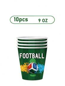 10pcs Soccer Themed Party Supplies Set - Disposable Paper Plates, Cups And Napkins With Flame And Soccer Ball Patterns | Soccer Game Day Decorations, Suitable For Football Watching Parties | Sports Theme Tableware Set For Boys Birthday Party And Adult Soccer Fan Gatherings, Essential For Home Party Decor - Multicolor - View 10
