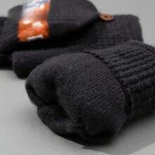 2 Pairs Winter Jacquard Letter Gloves, Thermal Lined Warm Cycling Gloves, Winter Warm Half Finger Flip-Top Gloves - Multicolor - View 4