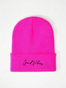 1pc Embroidered "Goodvibes" Knit Beanie Hat, Street Casual Warm Winter Hat For Outdoor/Commuting - Knitted Hat - View 10