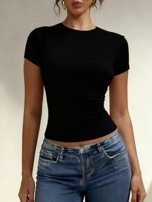 XLLAIS 女士夏季短袖 100% 纯棉 T 恤，休闲运动弹力白色上衣