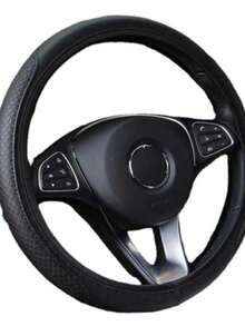 Universal Traditional Tuning Steering Wheel Cover, Plain Black, Non-Slip - Black and Silver - View 3
