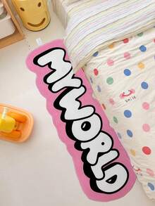 1 قطعة سجادة صوفية مزيفة بنمط نص "عالمي" مضحك، قابلة للغسل بالغسالة - بشكل غير متماثل، مناسبة لغرفة النوم، الديكور الداخلي، عيد الميلاد، ، عيد الأب - وردي بتصميم أحرف سوداء