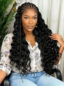 13x6 Lace Front Braided Wig, Unique Wavy Braid Hairstyle, Fashionable Wig For Daily Wear And Workplace, Great Gift - 黑色 - 查看 6