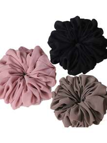 1pc Solid Color Chiffon Muslim Underscarf Lining Hijab Scrunchies - Black - View 6