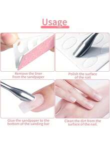 双头不锈钢指甲角质层推棒，带粉色砂纸片，斜面钢制指甲推棒，替换式自粘砂纸美甲工具，指甲修剪抛光砂纸套装，适用于美甲、指甲打磨 - 彩色 - 查看 11