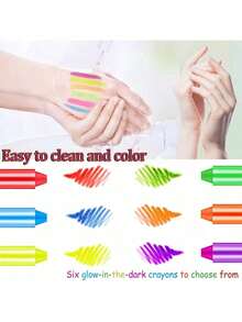 6pcs Fluorescent Black Crayons, Neon Face & Body UV Light Painting Set, UV Light Painting Pigments, Neon Face Painting Pigments, Adult Halloween Costume Party Makeup, Carnival Party Essential, Cosplay, Party - Multicolor - View 6