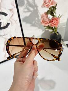 1 Pair Retro Minimalist Large Frame Fashion Glasses, Unisex, Suitable For Daily Wear, Streetwear, Outdoor, Party, Unique Oval Decorative Fashion Glasses, Women, Beach Accessory, Vintage Y2K Style, Suitable For Summer Beach Vacation, Outdoor Travel - 漸變茶 - 查看 3