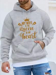 Mon épouse est ma reine dans mon cœur' Impression de lettres sweat-shirt à capuche décontracté à carreaux à manches longues pour homme pour l'automne et l'hiver - Noir - Voir 7