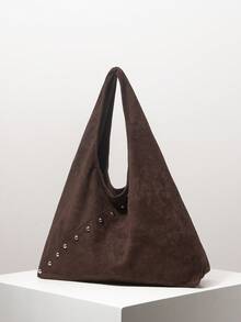 Large Capacity Vintage Suede Tote Bag, Shoulder Bag, Hobo Bag, Work Bag For Women, Business Casual, Rivet Decor, Simple Retro Style, Suitable For Daily Use, Commuting, Shopping, Going Out, School, Autumn & Winter