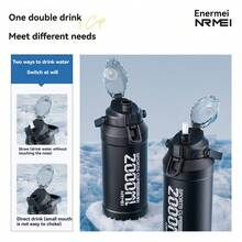 NRMEI Insulated Water Bottle With Straw, Double-Wall Vacuum, Large Stainless Steel Insulated Water Bottle With Handle, Perfect For Sports And The Gym - Gradient Gray - 64oz - 查看 10