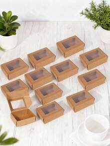 12/6pcs Soap Boxes For Homemade Packaging, Small Kraft Paper Snack Boxes With Window Display, For Candy, Bread, Soap Making, 3.7 X 2.6 X 1.4 Inches (Brown)