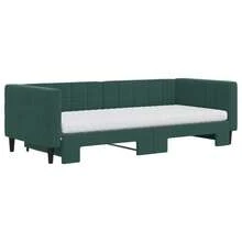 vidaXL Ausziehbares Tagesbett Mit Matratzen, Dunkelgrün, 90x200 Cm, Samt - Green - View 3