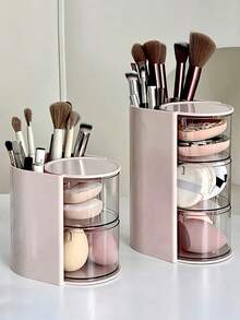 2/3 Organizador de maquillaje giratorio de varios niveles, caja de almacenamiento a prueba de polvo de plástico para cosméticos, joyas, brochas de maquillaje, organizador de escritorio, caja de almacenamiento multiusos compacta, conveniente para tocador, baño, oficina, ideal para regalos de Navidad, Día de San Valentín, cumpleaños, regreso a clases - Multicolor - Ver 1