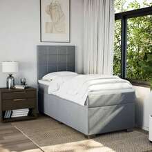 vidaXL Boxspringbett Mit Matratze Hellgrau 100x200 Cm Stoff - Grau - Übersicht 3