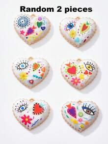 2/50pcs Random Multi-Color Fashionable Dark Heart & Devil's Eye Pendant, Suitable For DIY Necklace, Bracelet, Earring, Keychain, Phone Chain, Couple Gift Jewelry Making - Multicolor - View 27