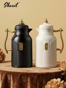 shoxil 1个大容量保温水壶，镀金款式茶壶，咖啡壶，热水袋，按压式玻璃内胆保温瓶