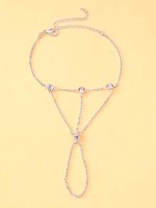 1pc Silver-Color European & American Style White Crystal Geometric Criss-Cross Finger Chain Bracelet, Goth Glitter Crystal Bracelet Suitable For Nightclub, Party, Street Snap Accessories - Silver - View 2