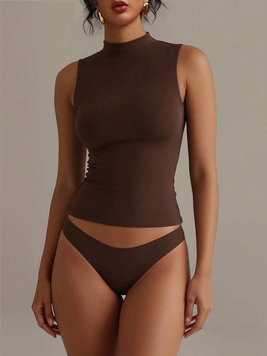 XLLAIS 圆领无袖纯色打底衫，双层弹力修身T恤