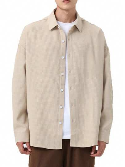 男士休闲纯色长袖衬衫式外套