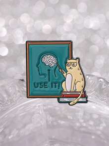 1PC Funny Quote Use It Enamel Pin Cute Animal Cat And Brain Cat Lover Brooch Lapel Backpack Badge Fashion Jewelry Gift For Friends - Multicolor - View 6