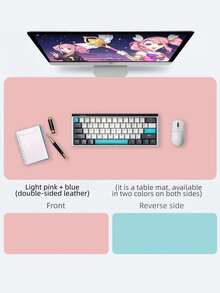 1pc (Random Color) Double-Sided Keyboard & Mouse Pad, Faux Leather Desk Mat For Laptop, Computer, Office, 30*60cm