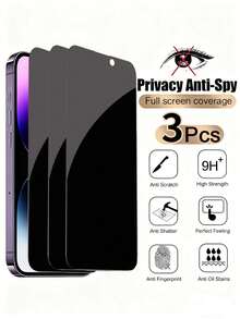 3pcs Anti-Glare Tempered Glass Screen Protector, Compatible With IPhone 11-17 Series - Black - View 29