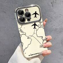 A Map Airplane Phone Case Suitable For IP 14 15 16 17 Pro Max Phone Case 11/12/13 Phone Case X/Xr/Xmax Electroplated Phone Case Silver Large Window All Inclusive Soft Case 17air Anti Drop Protective Cover - White - View 2
