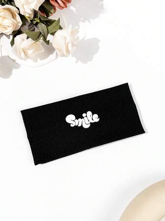 1pc Women's Casual Fashionable Soft Comfortable Moisture-Wicking Wide Printed "Smile" Slogan Logo Sports Headband, Suitable For Outdoor Activities, Fitness, Any Occasion Women Bandanas Winter Hair Accessories Fashion Scarf Fashion Hair Bands