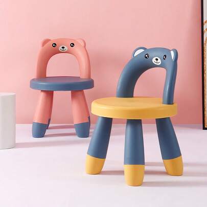 Silla infantil con respaldo de oso de dibujos animados, bonita silla pequeña a juego de colores, taburete infantil de plástico antideslizante para el hogar