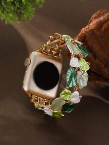 1 curea de ceas metalică cu model frunze emailate la modă, compatibilă cu 38/40/41/42/44/45/49 mm, unisex; curea de ceas elastică din aliaj de zinc, elegantă, stil boem, vintage, compatibilă cu seria 11 Ultra 3 SE3 Ultra 2 S10 SE2 9 8 7 SE 6 5 4 3 2 1, cadou de Ziua Îndrăgostiților