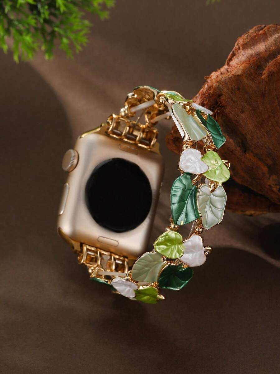 1 curea de ceas metalică cu model frunze emailate la modă, compatibilă cu 38/40/41/42/44/45/49 mm, unisex; curea de ceas elastică din aliaj de zinc, elegantă, stil boem, vintage, compatibilă cu seria 11 Ultra 3 SE3 Ultra 2 S10 SE2 9 8 7 SE 6 5 4 3 2 1, cadou de Ziua Îndrăgostiților