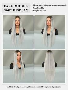 7JHH WIGS 32 Inch Ombre Silver Wigs For Women, Extra Long Straight Wigs, Elegant Fluffy Without Bangs Middle Part Wig,Very Soft Synthetic Heat Resistant Fiber Hair, Beautiful Full Machine Hair Wig Suitable For Fashion Girls Daily,Anime Or Costume Cosplay Decoration,Music Festival Dance Party Street Wear Use - Bạc - Xem 5