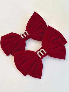 2个装女士黑色金属M字母水钻装饰蝴蝶结布艺优雅发夹，金色头饰爪夹发卡，适合上学、大学、蝴蝶结、可爱、派对造型、发饰、发夹 - 彩色 - 查看 3