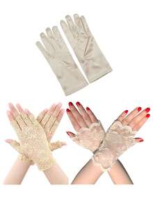 D EXCEED 1/3双装女士纯色短款缎面手套 – 优雅精致的配饰 – 适用于歌剧表演、下午茶聚会、送礼场合、正式舞会和复古鸡尾酒会、派对服装 - 彩色 - 查看 33