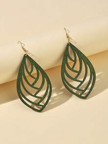 Hollow Out Water Drop Earrings - Green - View 12