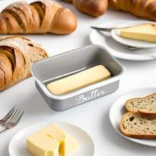 Iron Butter Tray With Bamboo Cover And Knife Airtight Cheese Storage Box Kitchen Storage Items Butter Storage Container - Grey - View 3