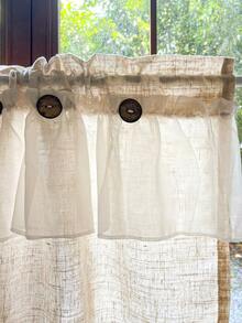 1件，波西米亚乡村风米色仿亚麻面料，白色荷叶边双层椰子纽扣饰边短窗帘，适用于小窗户、咖啡厅窗帘、橱柜、客厅、卧室和厨房装饰 - 米色 - 查看 8