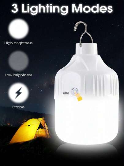 Bombilla LED recargable por USB, lámpara portátil, 3 velocidades, luz blanca, con múltiples modos de iluminación, adecuada para uso doméstico, actividades al aire libre, emergencias por cortes de energía, iluminación de mercados nocturnos, iluminación exterior, lámpara de camping, bombilla